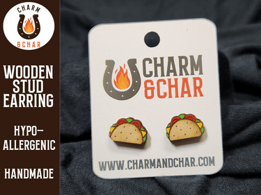 Taco Wood Stud Earrings - Food Fashion Earring - Stud Earring - Charm and Char
